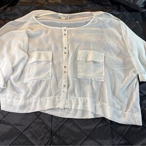 Double Zero Sheer White Button-Up Blouse Large